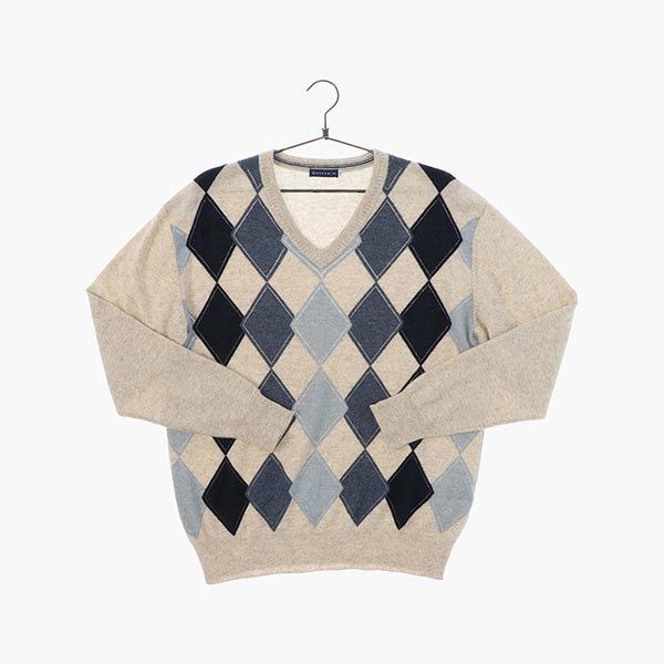 마쵸 100% 캐시미어 브이넥 패턴 니트/스웨터 공용 L 빈티지톡