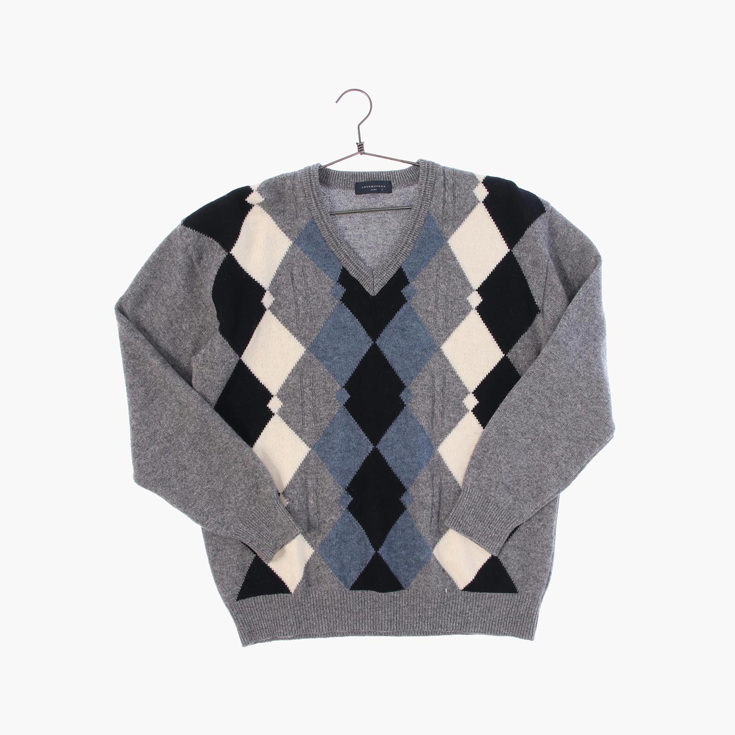 울 브이넥 패턴 니트/스웨터 공용 L 빈티지톡