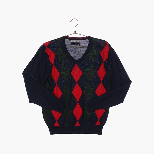 울 브이넥 패턴 니트/스웨터 공용 M 빈티지톡